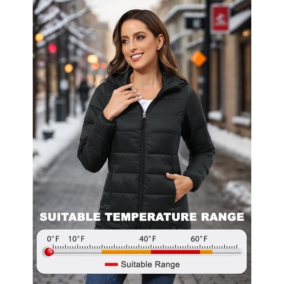 🆕 Women Black Long Quilted Puffer Coat Packable Lightweight Pockets Jacket Hood - Picture 4 of 9